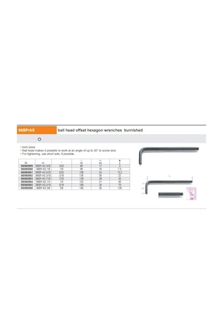 Beta 96bp/as 3/32" Yuvarlak Bombe Top Başlı Uzun Allen Anahtar Inch