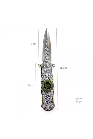 Göbeği Fosforlu 16cm İthal Stres Çarklı Kamp Çakısı Hediyelik Gümüş