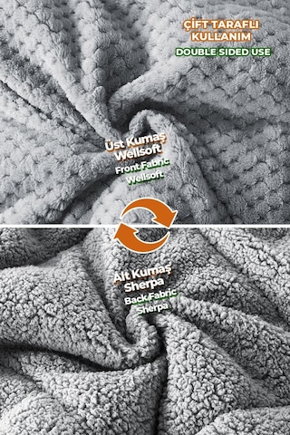 Ultra Yumuşak Çift Taraflı Wellsoft Peluş Yorgan Çift Kişilik Yıkanabilir 200x220 Cm Gri Gri