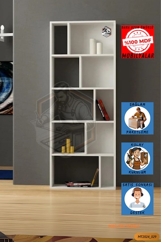 Tamamı Mdf 10 Bölmeli Boy Kitaplık Salon / Yatak Odası / Çalışma