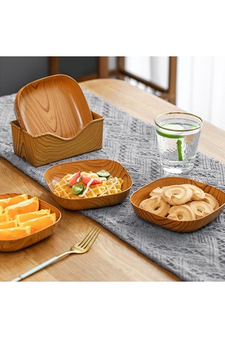 El İşi Ahşap Meze Tepsileri Seti 9 - Partiler Ve Ev Dekorasyonu İçin Kare Tatlı Tabaklar