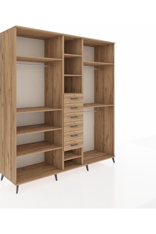 Kronos Dolap 10 Raflı 6 Çekmeceli 3 Askılı 220x59x243 Çam-çam/çam Atlas Çam/atlas Çam