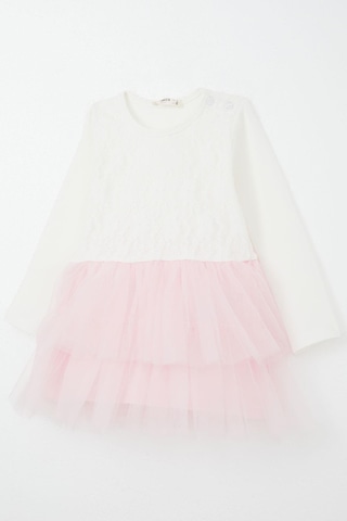 Breeze Kız Bebek Uzun Kollu Elbise Tül Çiçekli 9 Ay-3 Yaş, Ekru Ekru