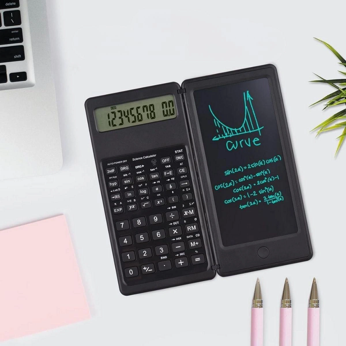 Silinebilir Lcd Yazı Tabletli,kalemli Katlanabilir Bilimsel Hesap Makinesi Açık Mavi