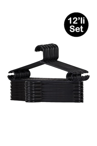 12 Adet Plastik Siyah Kıyafet Elbise Askısı Askılığı Gömlek Askı Siyah