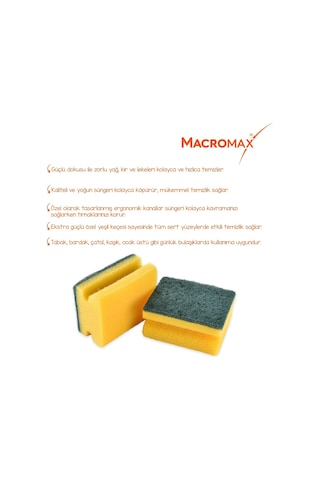 Macro Max Tırnak Koruyuculu Bulaşık Süngeri 8'li Paket Ergonomik Yeşil Klasik Sünger