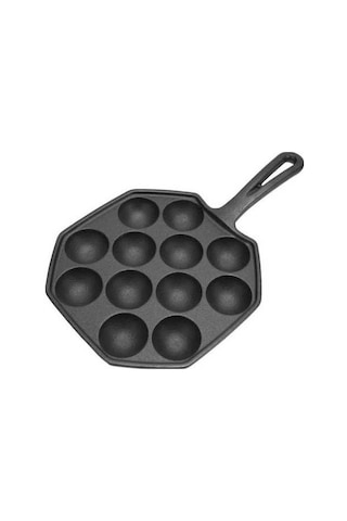 Pazly 12 Gözlü Dökme Demir Takoyaki Tavası, Yapışmaz Yüzey, Sağlıklı Yağsız Pişirme, Siyah Siyah