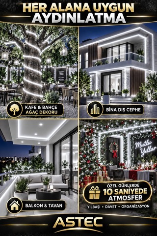 Astec Yapışkanlı 5 Metre Beyaz 220v Silikonlu Şerit Led Yüksek Güç Tak Çalıştır İç Dış Mekân Su Geçirmez
