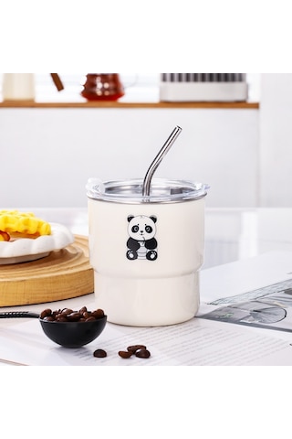 Aurora 304 Merdivençelikdizginden Yapılmışkah Ve Bardağı, Açık Kapak, Kalem Ve Su Bardağı Beyaz