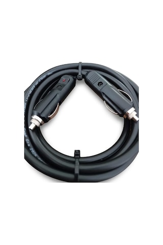 Araç Çakmaklık Uzatma Kablosu Erkek+erkek 12-24 Volt 16 Amper 2 X1 Mm Ttr Bakır 5 Mt-siyah