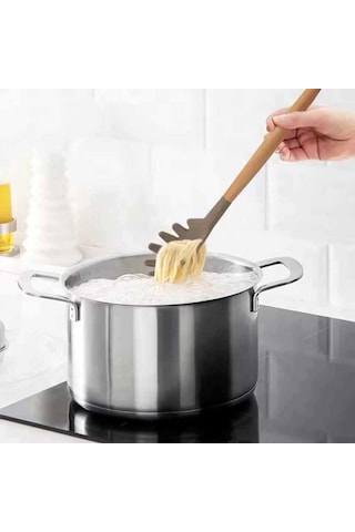 Silikon Spagetti Kaşığı Ahşap Sap - 32 Cm