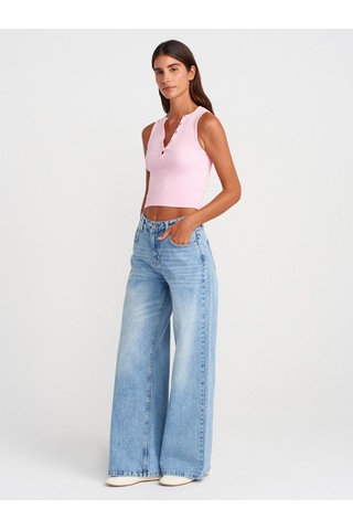 Dilvin 21005 Yıkama Efetkli Crop Top-pembe Pembe