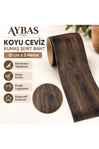 Aybas 10 Cm X 5 Metre Koyu Ceviz Ahşap Desenli Kumaş Yapışkan Bant Mobilya Kaplama Ve Tamir Şeridi 10 Cm X 5 Metre - Koyu Ceviz