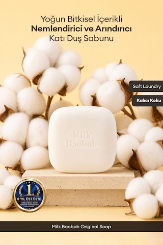 Bitkisel İçerikli Yoğun Nem, Arındırıcı Katı Duş Sabunu Mılk Baobab Original Soap Soft Laundry Vanilya