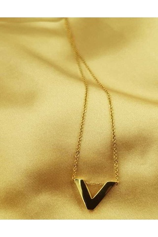 Vog Kişiye Özel Üç Boyutlu Çelik V Harf Sarı Renkdeniz Ve Havuz Suyuna Dayanıklı Paslanmaz Kolye Sarı