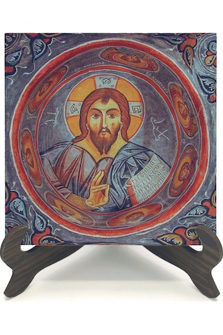Kapadokya Göreme Karanlık Kilise Freski - Pantokrator İsa Mesih Baskılı Mdf Masaüstlük 10x10