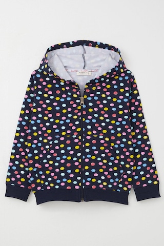 Breeze Kız Çocuk Hırka Renkli Puantiye Desenli Fermuarlı 1-4 Yaş, Lacivert Lacivert