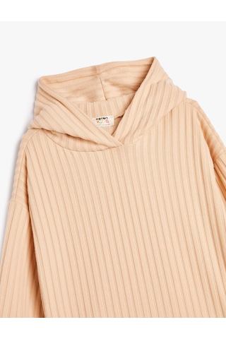 Koton Kapşonlu Sweatshirt Fitilli Yumuşak Dokulu Deve Tüyü 4wkg10218ak Taba
