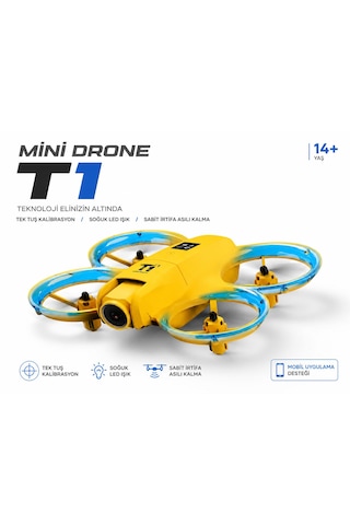 T1 Mini 1080 Full Hd Kameralı 360 Dönüşlü Drone Led Işıklı 4 Pervaneli Dron Sabit İrtifa Asılı Kalma Kameralı Tek Tu Kalibrasyon Hava Dronu Hobi Foto Ve Video Çekimi Uygulamadan Kontrol