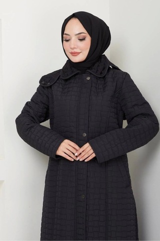 İçi Kürklü Tam Boy Kaban Mont - Siyah / M0102 Siyah