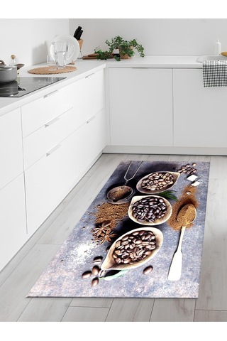 Makinede Yıkanabilir Kaymaz Taban Leke Tutmaz Dijital Baskı Mutfak Halısı 6633m 001