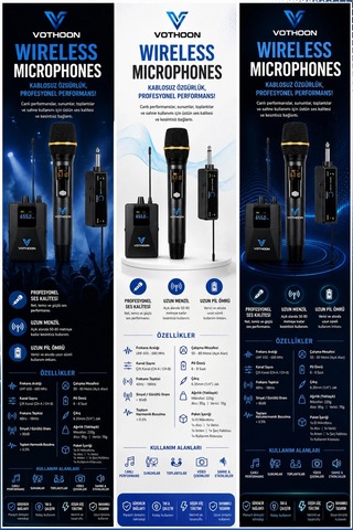 Wireless Mikrofon Sistemi Uhf Kablosuz El Mikrofonu Profesyonel Ses Performansı 50 Mt Menzil