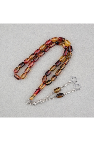 Sıkma Kehribar Kapsül Kesim Alpaka Püsküllü 7x11mm Tesbih 71271646