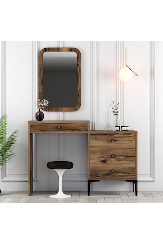 Lizbon Makyaj Masası Aynalı - Ceviz / Ceviz