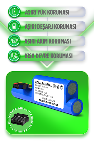 Arçelik Robo Rs 3121 Robot Süpürge Bataryası 10.8v 3500mah Li-ion Pil Kapasite