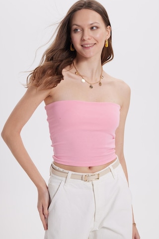 Tudors Kadın Slim Fit Dar Kesim Pamuklu Straplez Pembe Bluz-38845 Pembe