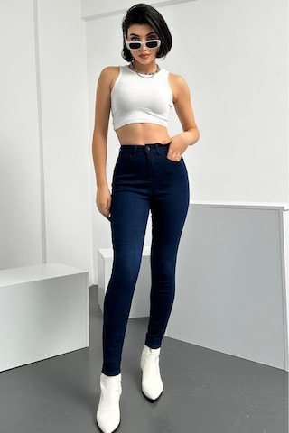 HLT Jeans Kadın Blue Black Süper Skinny Fit Esnek Likralı Yüksek Bel Denim Jean Kot Pantolon HLTJENNİE-BLUE BLACK-K Çok Renkli