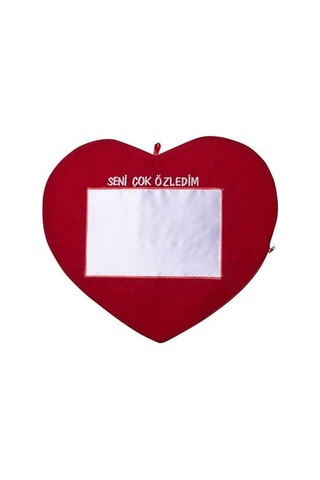 Sublimasyon Kırmızı Kalp Yastık - Seni Çok Özledim
