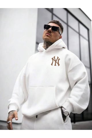 Altamira Erkek Ön Arka Ny Baskılı Kapüşonlu Sweatshirt 001