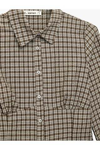 Koton Klasik Yaka Slim Fit Crop Kareli Uzun Kollu Gömlek Kahverengi Ekose 7wal60035ıw KAHVERENGİ EKOSELİ