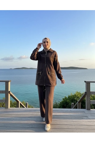 Nuss 1089 Çep Detayli Pantolonlu Takım - Kahve