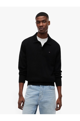 Tommy Hilfiger Tjm Slım Essentıal Polo Sweater Erkek Siyah Kazak - Dm0dm20304