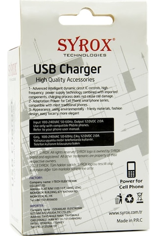 Syrox J34 Usb Şarj Adaptörü (Başlık) 12W