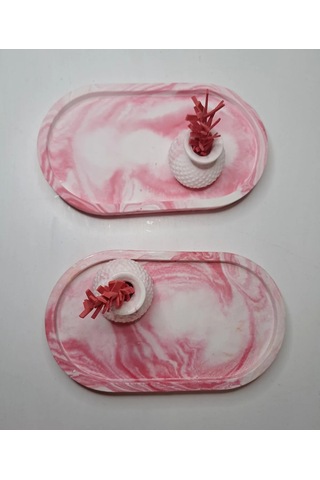 2 Adet Pembe Beyaz Dekoratif Sunum Tabağı Minik Vazo Ve Süs 18 Cm