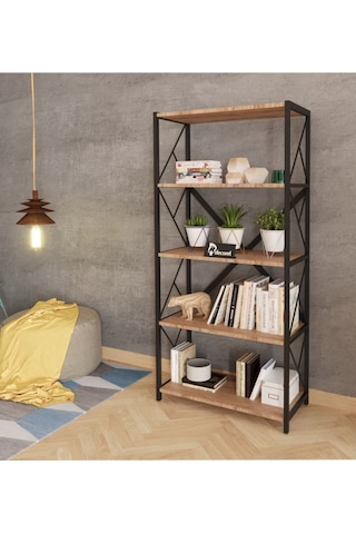Morpanya Sera Metal Kitaplık 5 Raflı Çok Amaçlı Dosya Kitap Rafı Ofis Salon Raf 150 Cm Ceviz