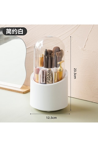 Youmex Kabartmalı 360 Döner Makyaj Fırça Saklama Kutusu - Toz Koruyucu Kapaklı, Dolap Üstü Kalem/ Göz Farı Fırçası Organizer, Modern Beyaz Beyaz