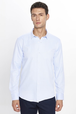 Tudors Erkek Modern Slim Fit Dar Kesim Uzun Kollu Pamuklu Kolay Ütü Armürlü Mavi Gömlek-31491-mavi Mavi