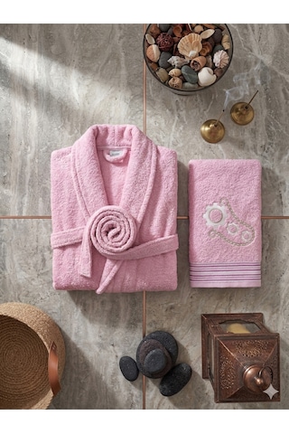 Premium 2'li Aile Bornoz Seti Çeyizlik Pamuklu Hediyelik Banyo Takımı S/m Leylak