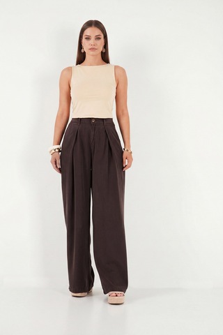 Lela Relaxed Fit Yüksek Bel Geniş Paça Pantolon Bayan Pantolon 668yp5515 Kahve