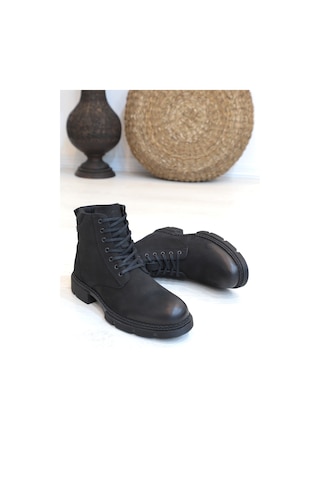 Konfores 1416 Anatomik Tabanlı Hakiki Deri Fermuarlı Erkek Spor B Siyah Nubuk