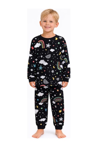 Mini Stella Kids Gece Temalı Erkek Çocuk Pijama Takımı Siyah