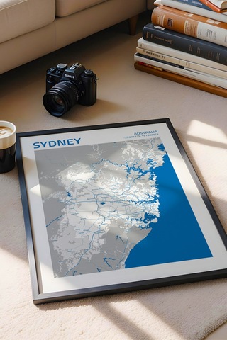 Sidney Avustralya Sydney - Australia Haritası Çerçeveli Tablo Salon Ofis Duvar Dekorasyonu Tablo