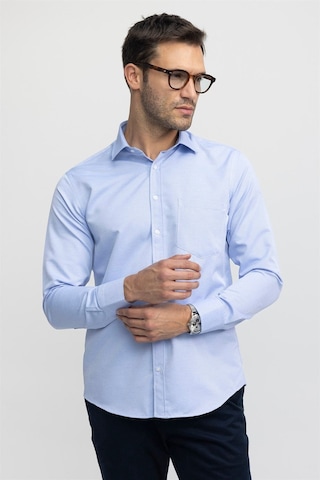 Tudors Erkek Regular Fit Klasik Kesim Kravatlık Armürlü Mavi Gömlek-26974 Mavi