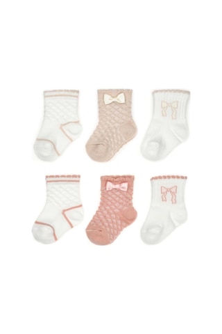 Babycosy Organic Wear Csyc1004 Bebek 6'lı Fiyonklu Çorap %100 Organik Pamuk, Bebek - Yenidoğan - Csyc1004 Taş Rengi