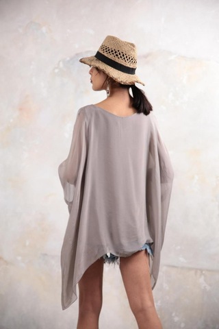 İtalyan Yarasa Kol İpek Bluz-8869 Vizon