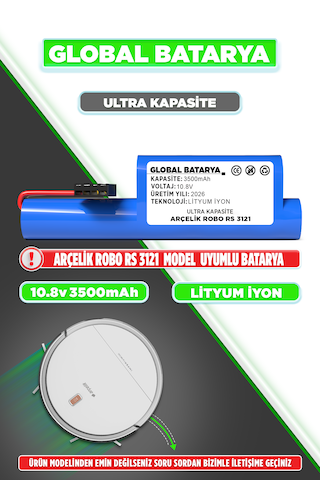 Arçelik Robo Rs 3121 Robot Süpürge Bataryası 10.8v 3500mah Li-ion Pil Kapasite